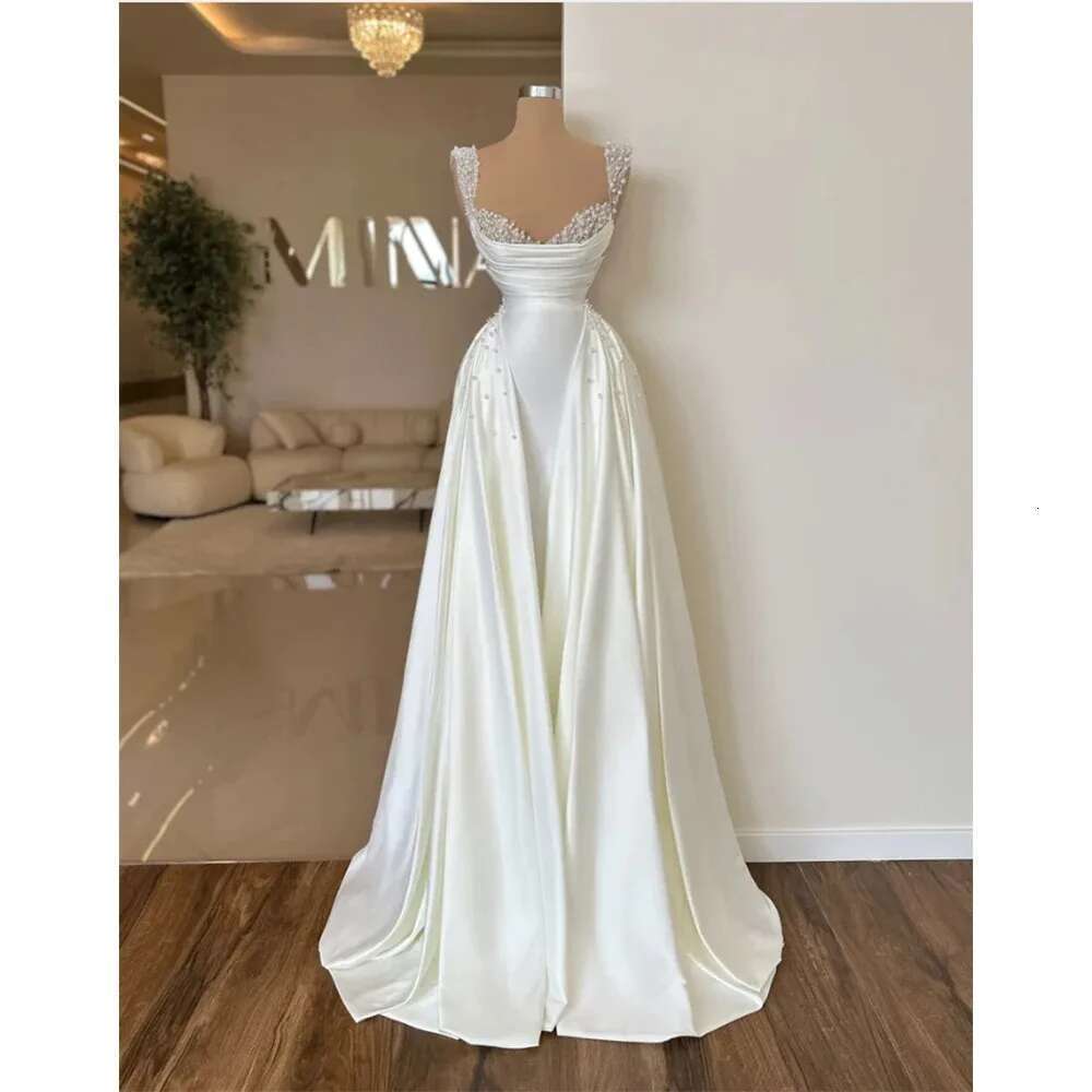 Satin Pearls Wedding Dresses for Bride 2024 Mermaid Bead with Detachable Skirt Vestidos De Novia Bridal Gowns Customized