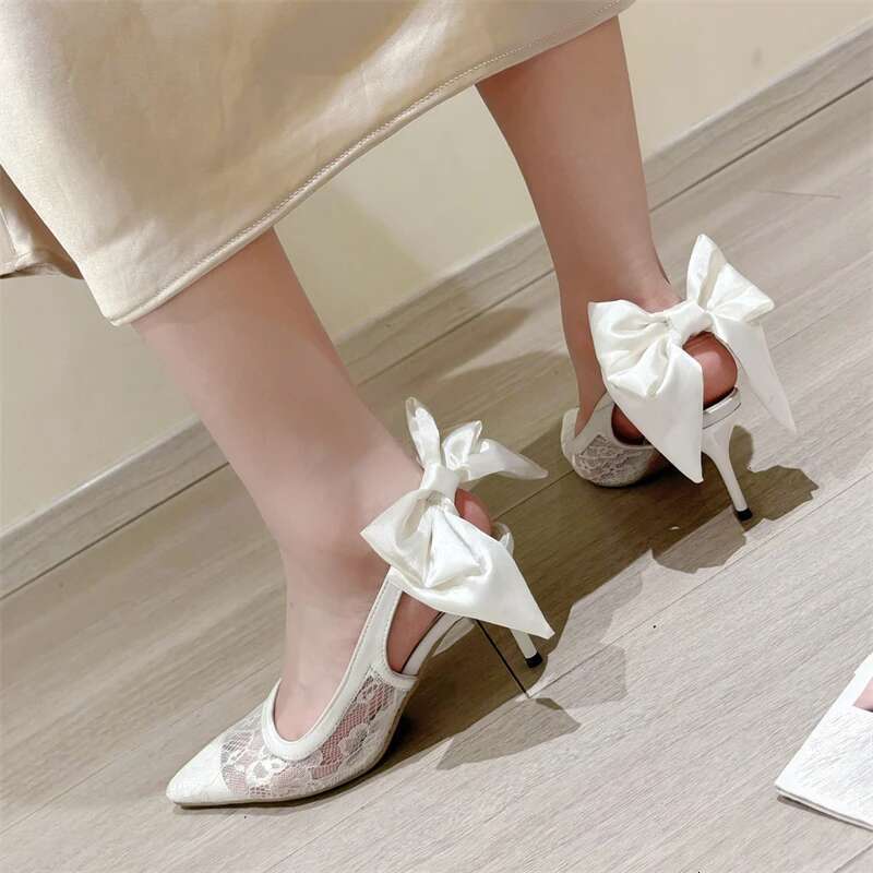 Fashion Mesh Women Pumps Sandal Thin High Heel Pointed Toe Ladies Elegant Sgback Hollow Out Shoes atos Mujer