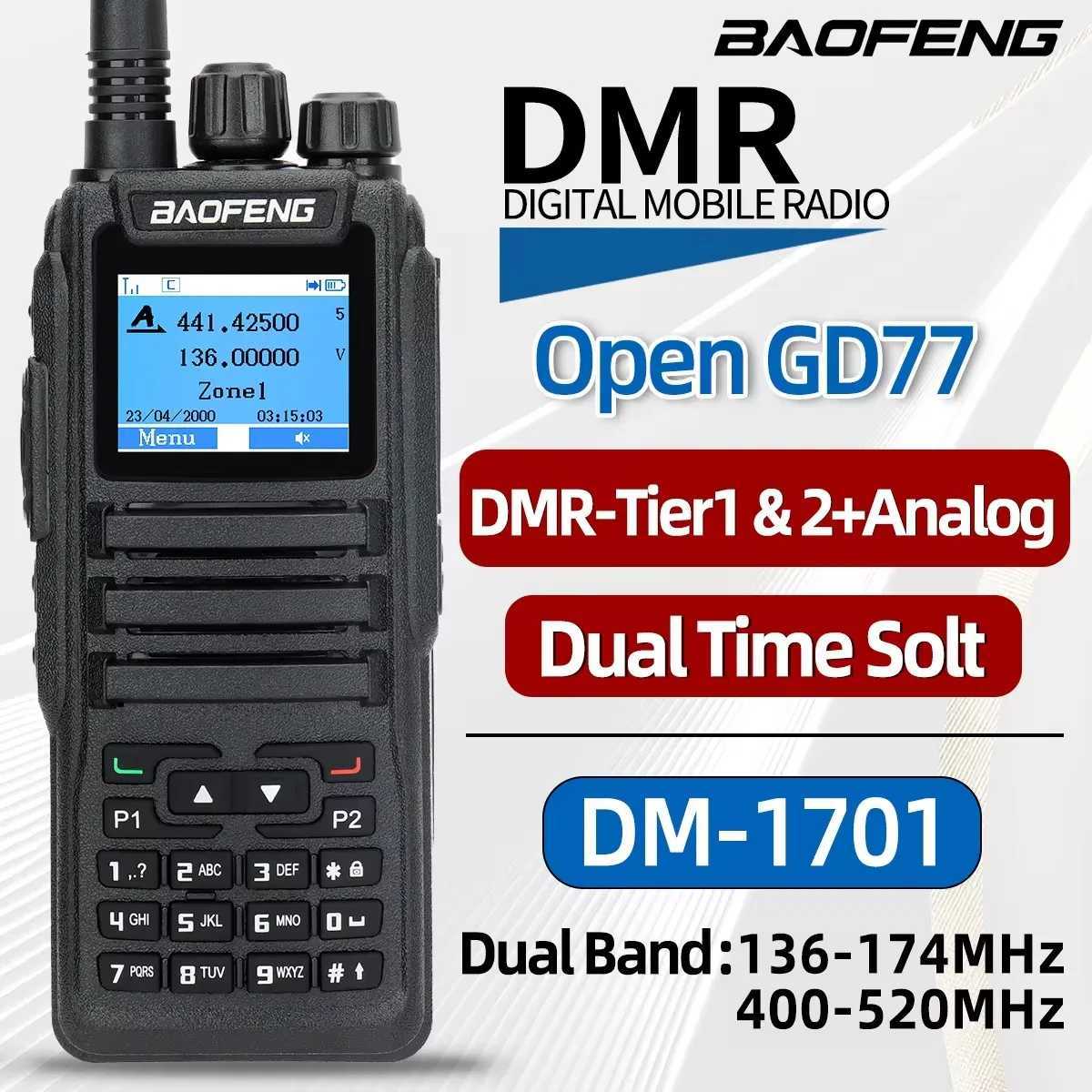 Top DMR DM 1701 Digital Walkie Talkie Dual Mode Analog Two Way Radio Open GD77 Dual Time Slot Tier 1+2 Ham Radio DR 1801XJ250219