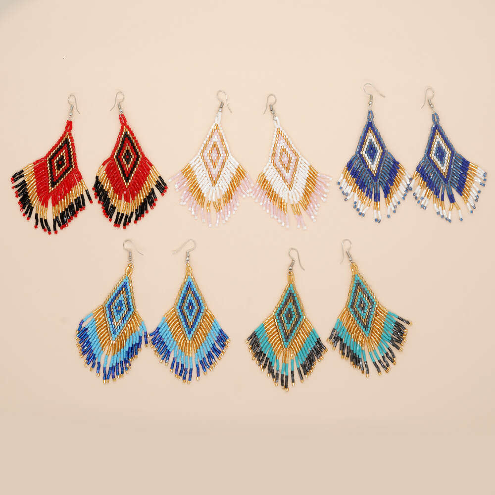 Bohemian ethnic style MGB pearl dia tassels handmade woven women's earrings