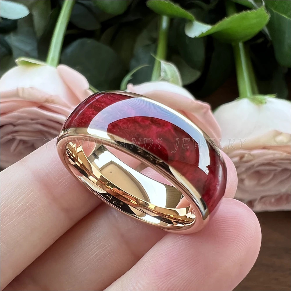 8mm Multicolor Tungsten Ring for Men Women Wedding Band Colorful Dyed Elder Wood Inlay Domed Polished Shiny Comfort Fit 250213