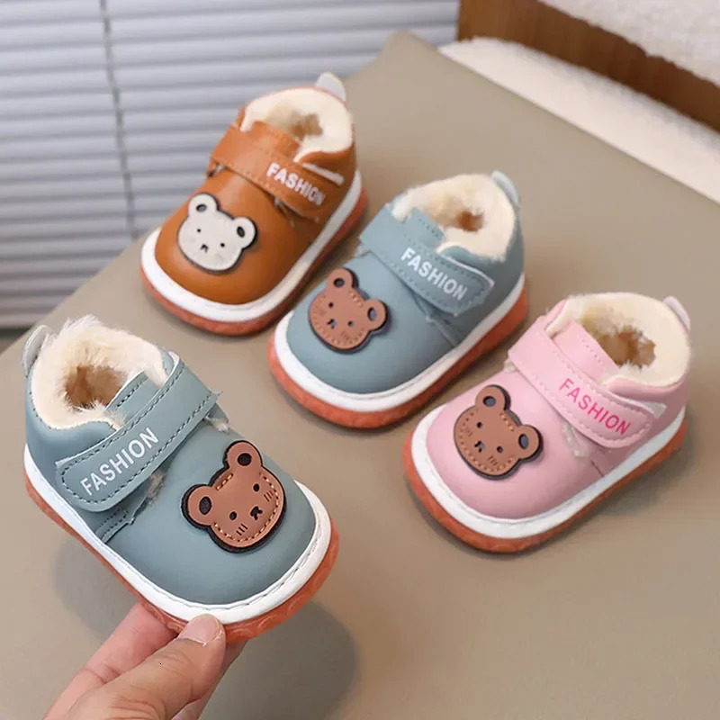 born Baby Girls Boys Shoes Soft Non-slip Infant Toddler Leather First Walkers Autumn Winter Plush Warm Kids Cartoon Sneakers 250219