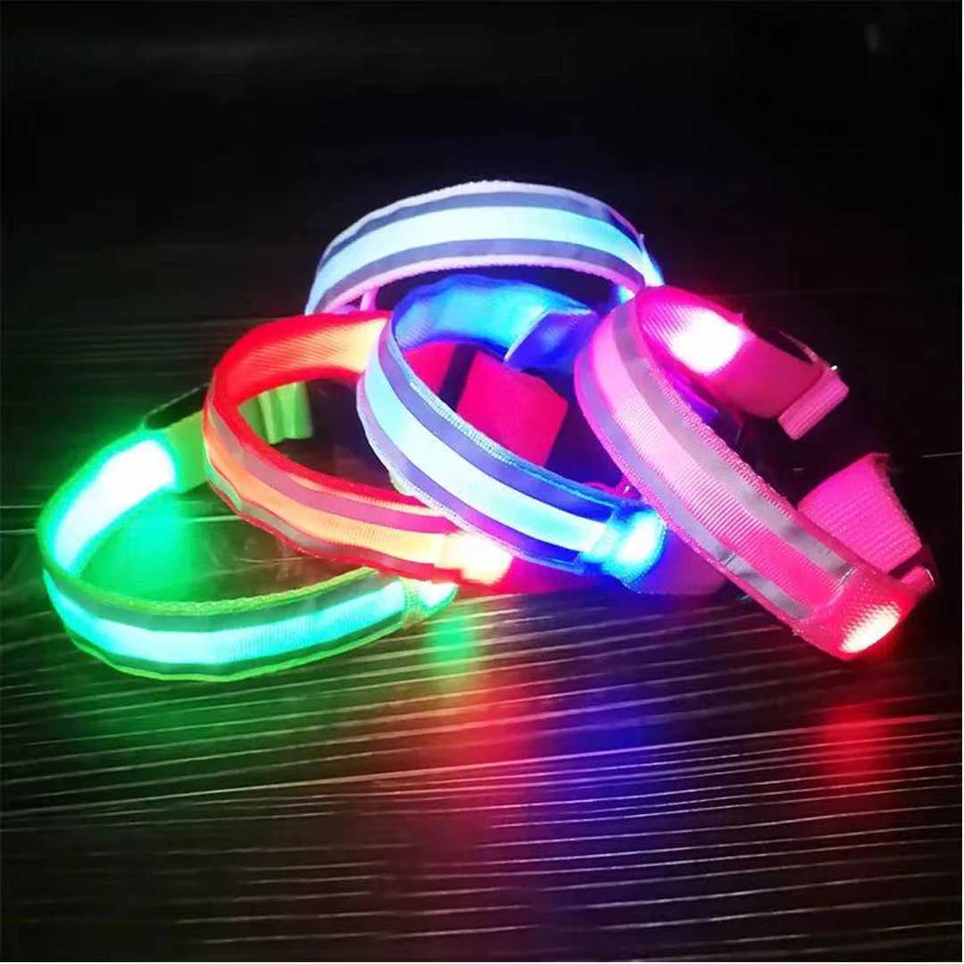 Reflective LED Dog Collar for Night Flashing Glow In The Dark Dog Leash Dogs Luminous Fluorescent Pet Dog Collar Pet Products W250219