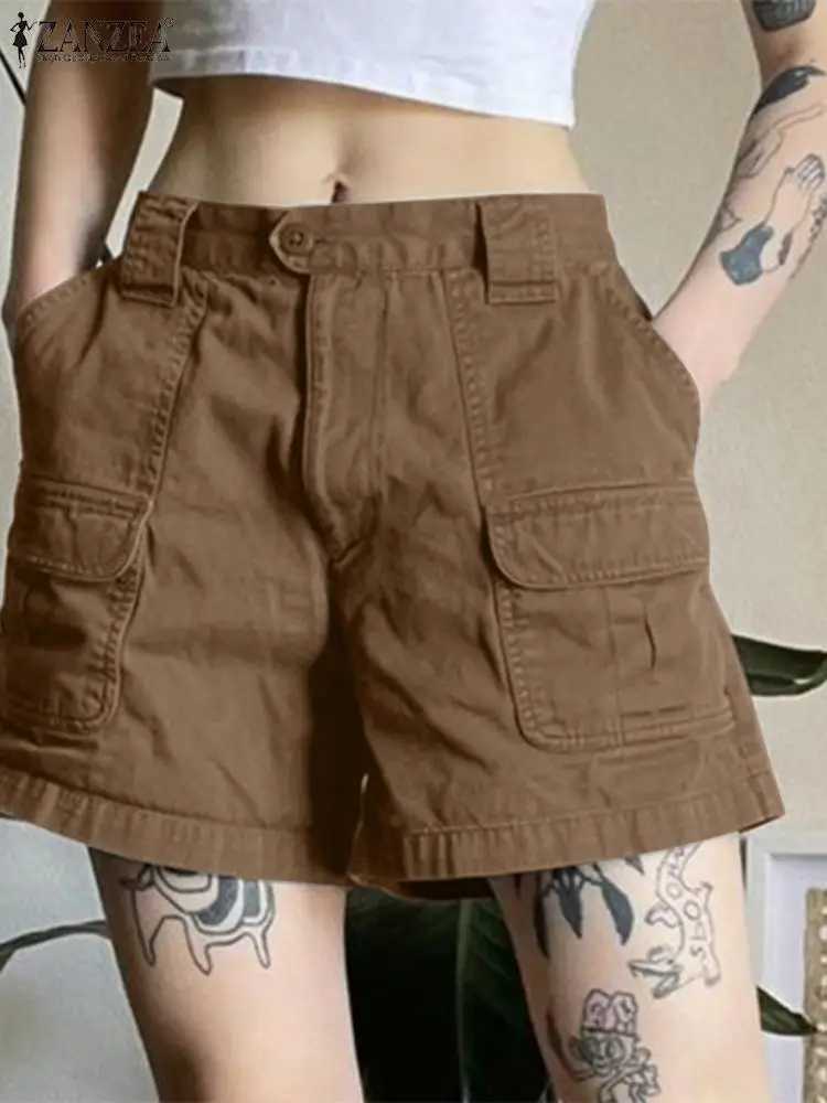 Men's Shorts ZANZEA Vintage OL Shorts Summer Women High Waist Cargo Pants Solid Beach Pantn Fashion Palazzo Streetwear Casual Shorts 2024 z250219
