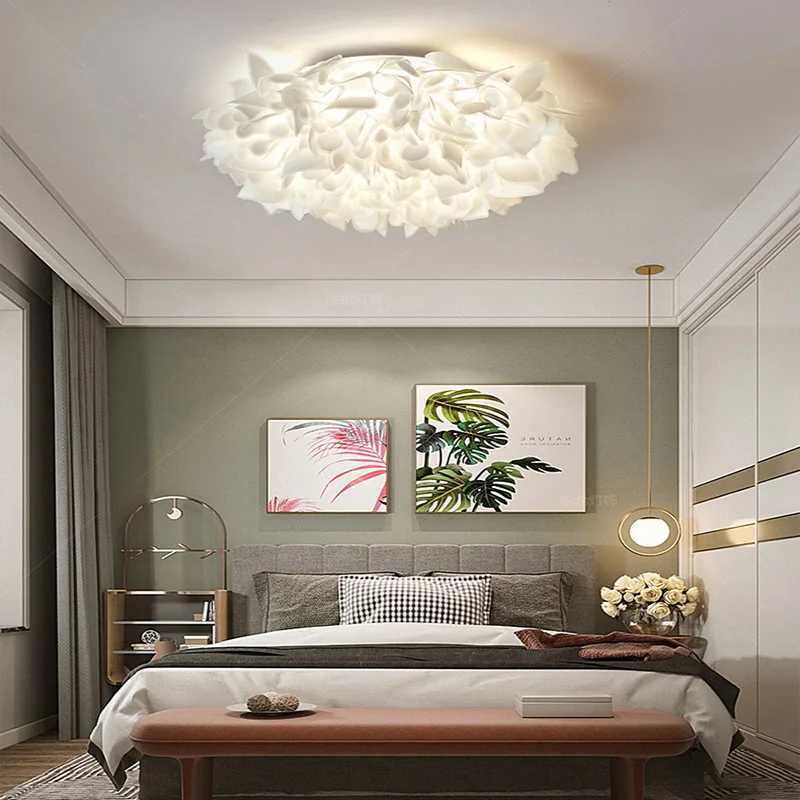 Romantic White Flower LED Ceiling Lights Bedroom Restaurant Living Room Lamp Remote Control Dimming Home Decor Hanglamp PVC Z250219