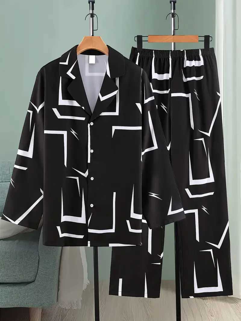 Long Sleeve Shirt Set Mens Geometric 3D Printed Button-up Shirt And Pants Set Mens And Womens Stylish Casual Simple SuitXJ250218