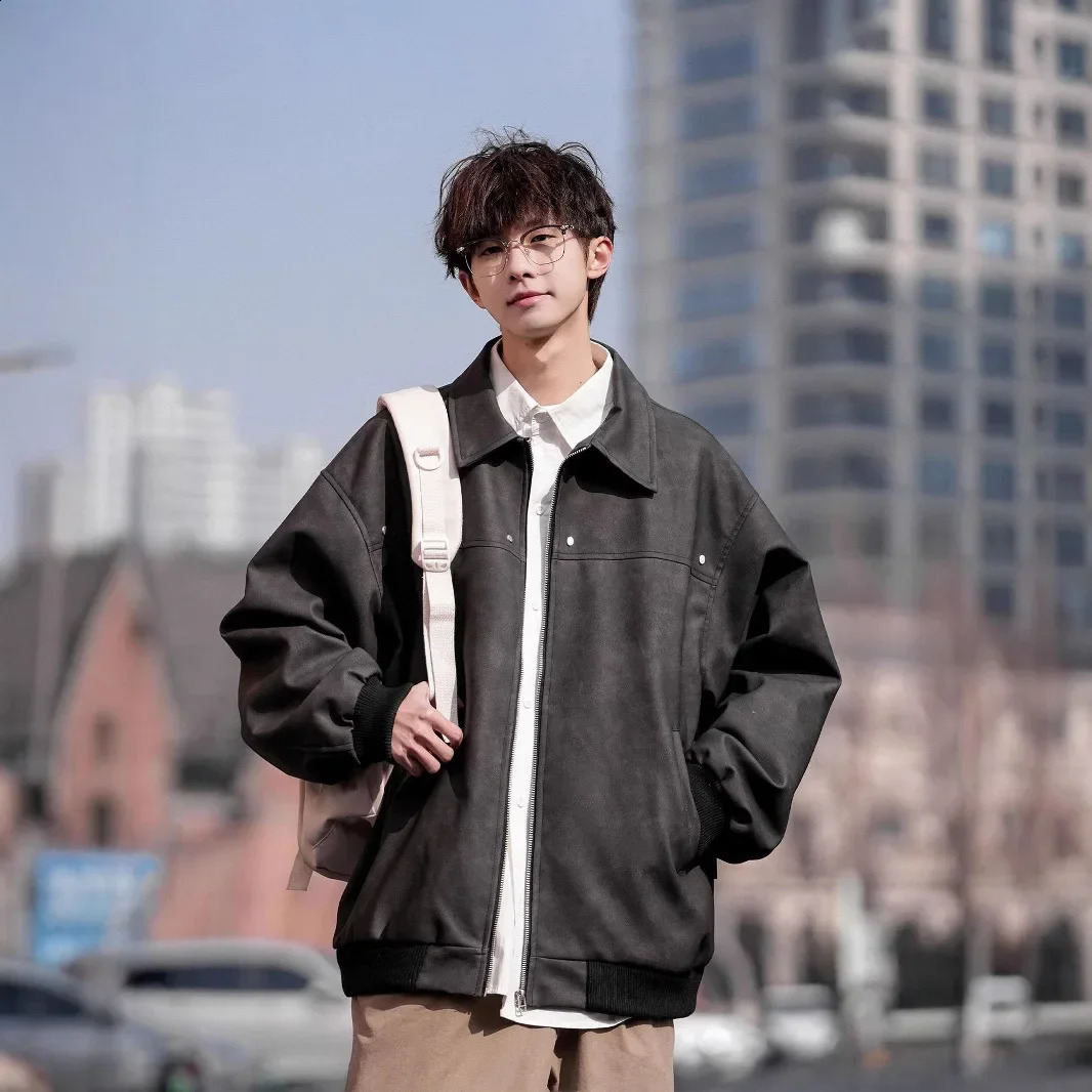Maillard Brown Leather Jacket For Men Trendy Vintage American Style Loose Fit Fashion Coat Spring Autumn Winter Season 250214