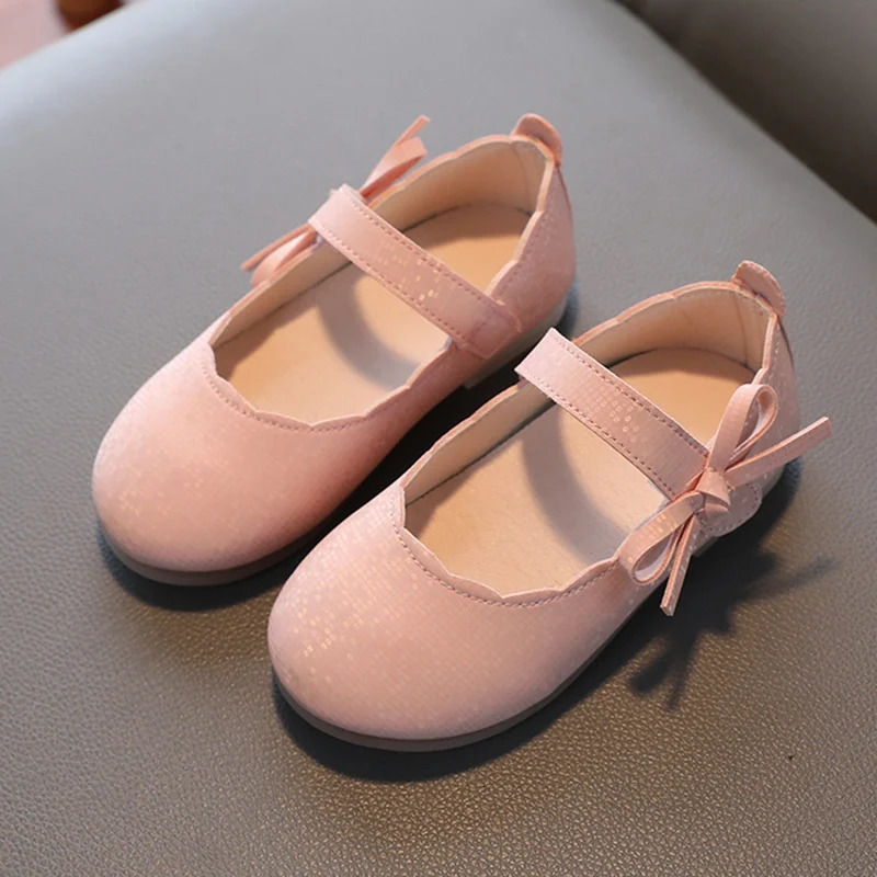 Baby Girls British Style Bowknot Leather Shoes Children Girls Non-Slip Soft Bottom Shoes Flat Shoes 250219