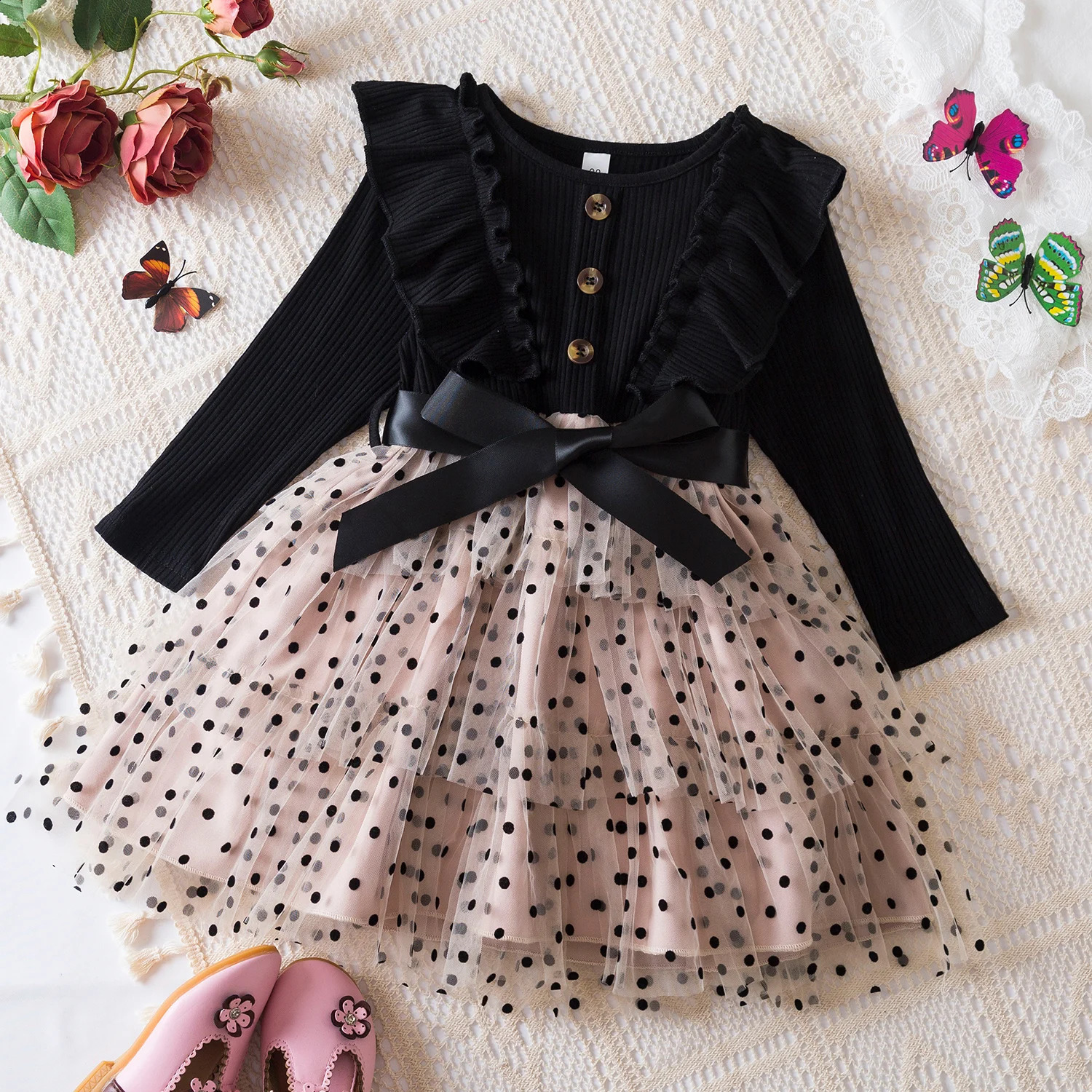 Kids Dresses For Girls Flower Lace Tulle Dress Wedding Little Girl Ceremony Party Birthday Dress Children Autumn Casual Clothing 250219