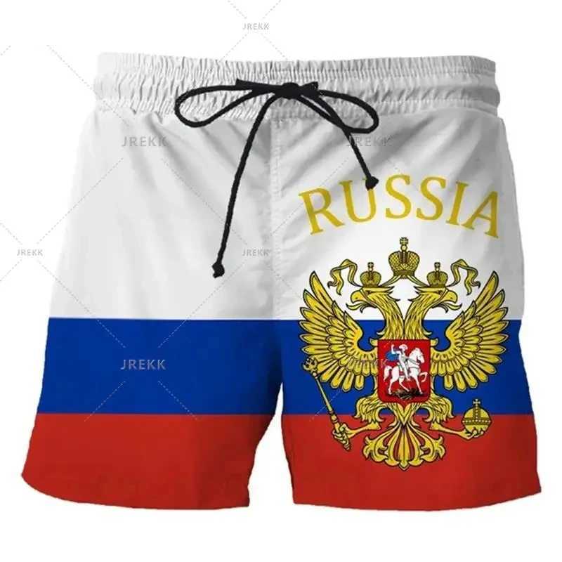 Men's Shorts Russian flag badge shorts for mens holiday 3D printing new fashion swimwear mens 2024 casual street oversized mens ice shorts z25021