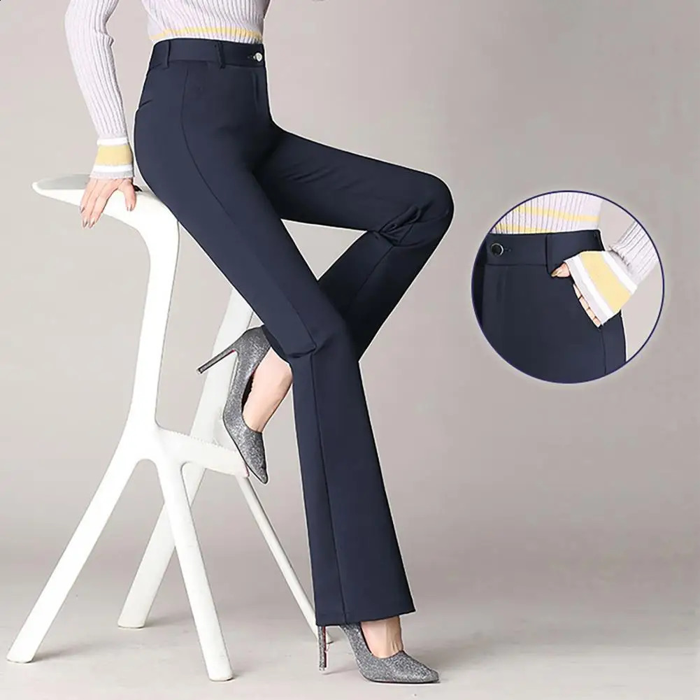 Korean Fashion Simplicity Women Flare Pants High Waist Slim Long Trouser Elegant Office Lady Vintage Straight Suit 250217