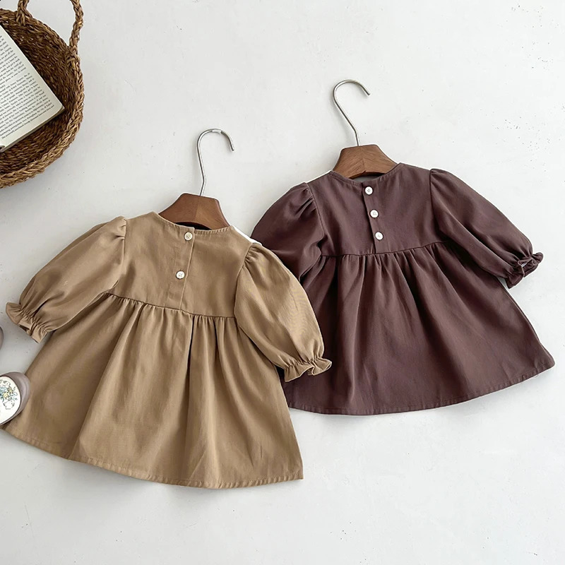 Autumn Spring 0-4Yrs Baby Girl Party Dress Long Sleeved Cotton Splicing Kids Princess Dresses European American Style Clothing 250219