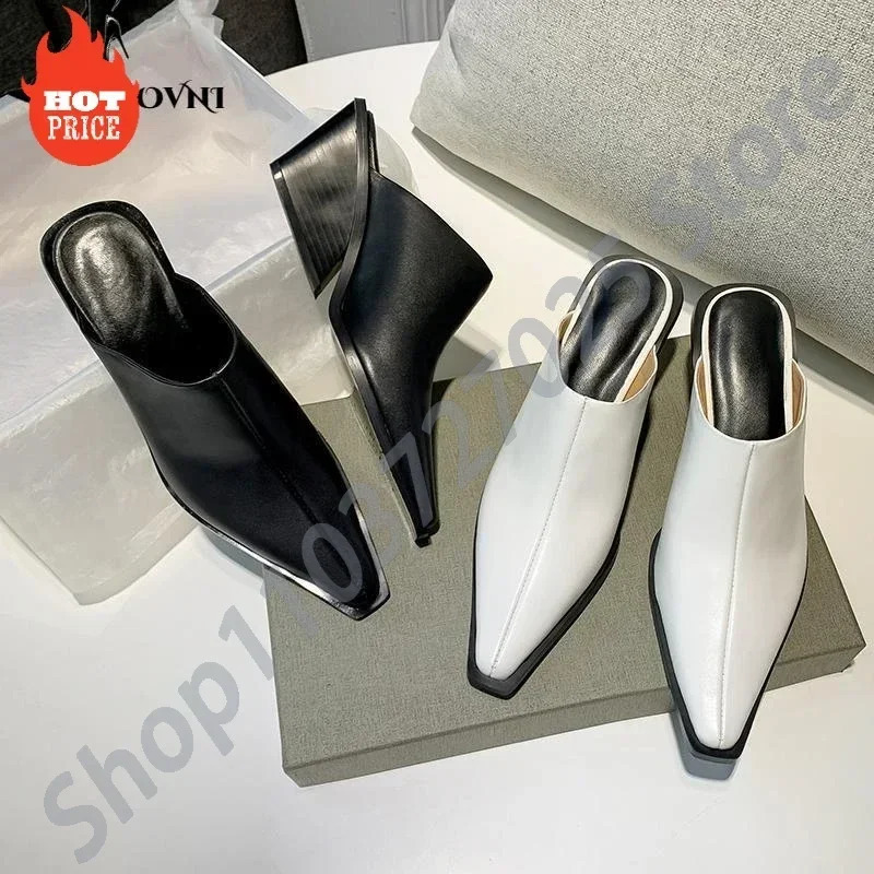 Shoes Mules For Women Slippers Casual Loafers Slippers Slides Square Toe Low On A Wedge Heels Block Cover Fashio 250213