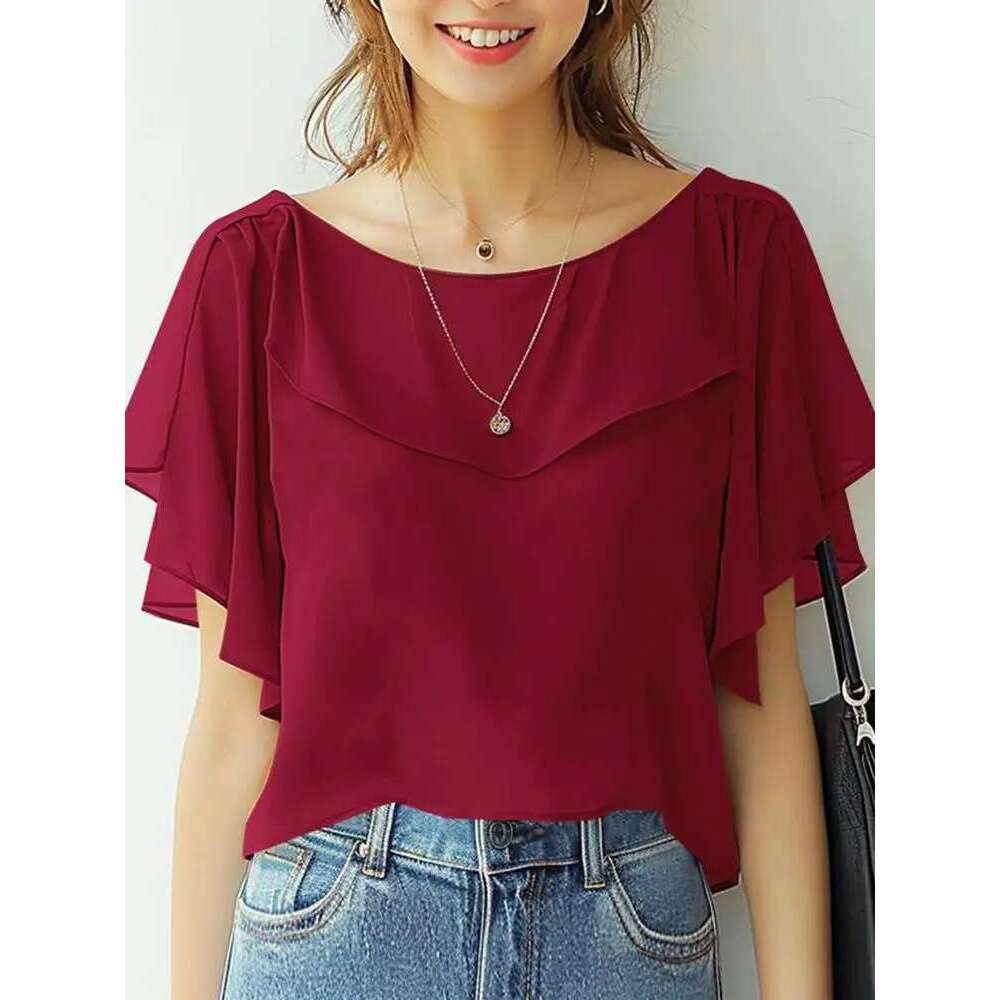 ZANZEA Summer Women Chiffon Blouse Elegant Short Sleeve Tops Shirt 2024 Korean Fashion Casual Tunic Chic Ruffle Hem Blusa