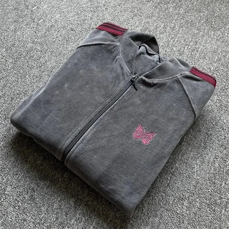 Gray Velvet Track Zipper Jacket Men Women Quality Loose All Seasons Striped Coat Jackets 250214