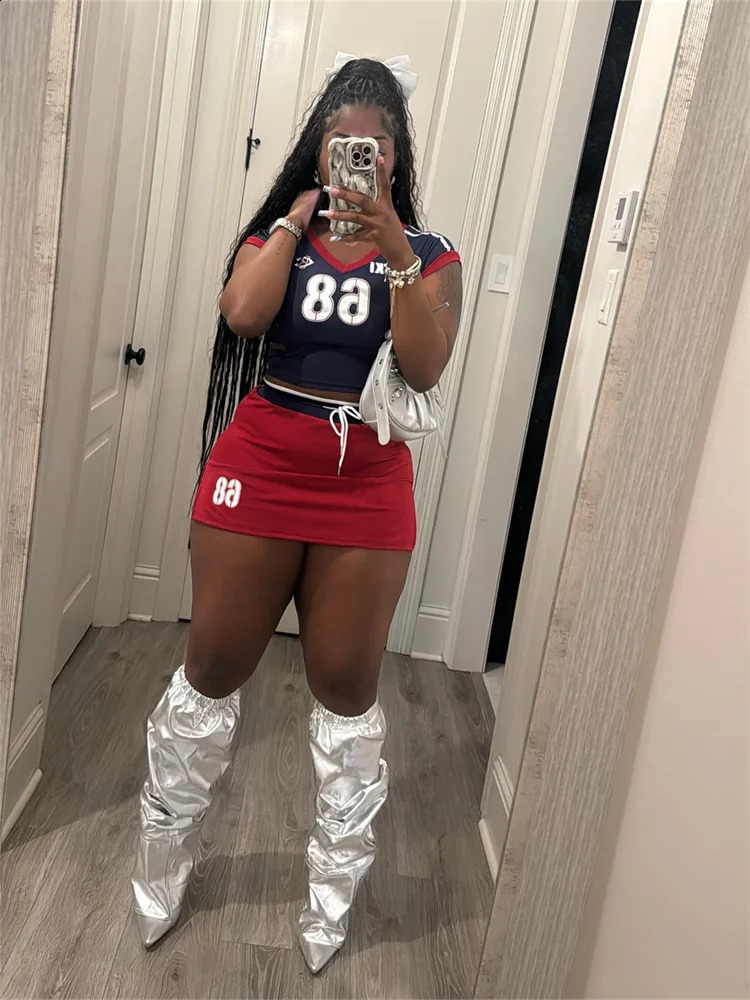 kliou Panelled Casual Women 2 Piece Set Summer Tracksuits Short Sleeve V-neck T-shirtsSolid Bandage Mini Skirts Female Outfits 250218