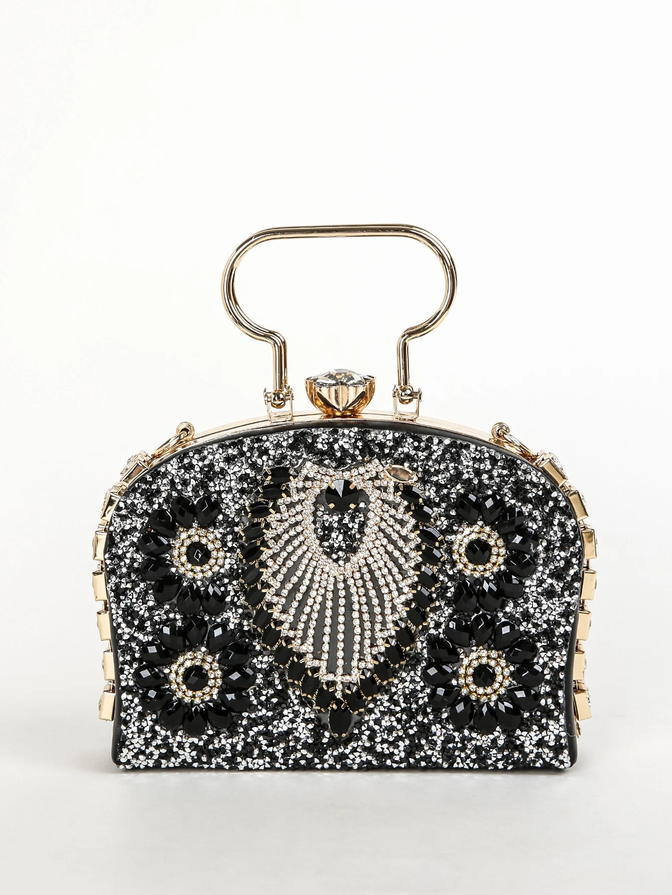 1PC Blue Glitter BlingShiny GlamorousElegantExquisite Small Rhinestone Decor Boxy Evening Bag 250218
