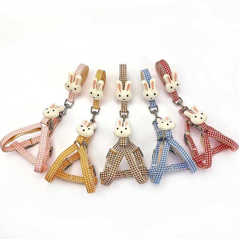 Dog Harness For Small Dogs Cats Adjustable Kitten Collar Pet Harness With Leash Set Plaid Chest Vest Leash Dog Leads AccessoriesXJ250218