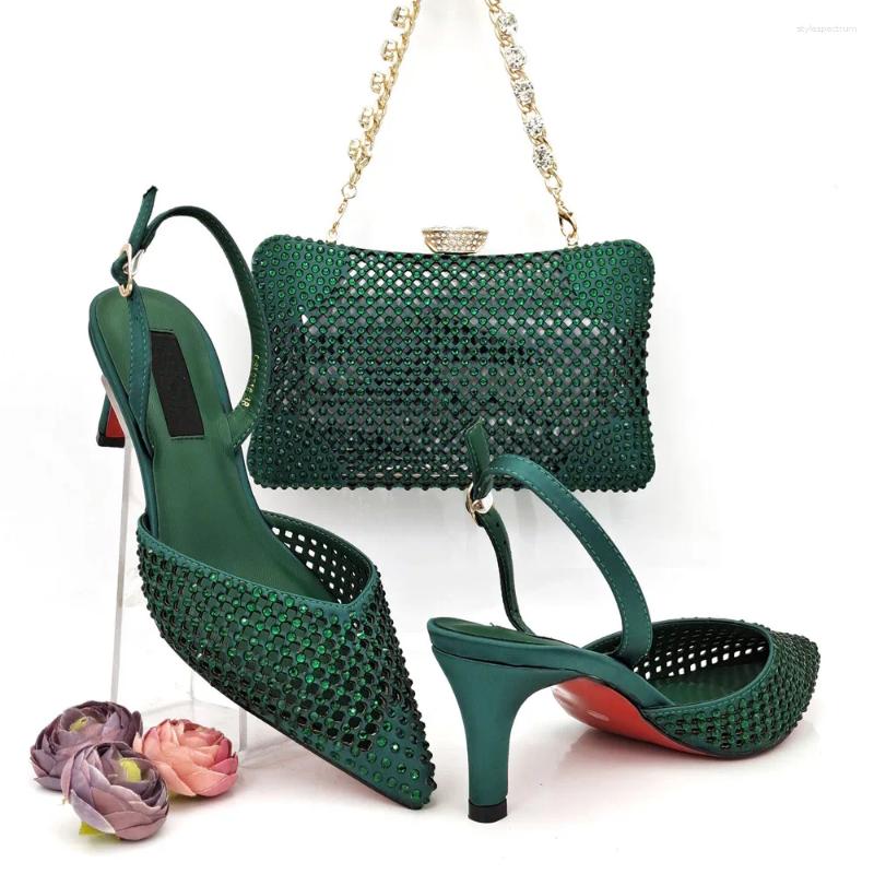 Orange Stone-Embellished Italian Dress Shoes & Bag Set For Weddings - PU Leather New Hot High Heels