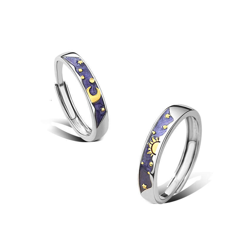 Day night longing couple ring, pure silver pair men women, sun and moon rings, niche birthday gift for girlfriend