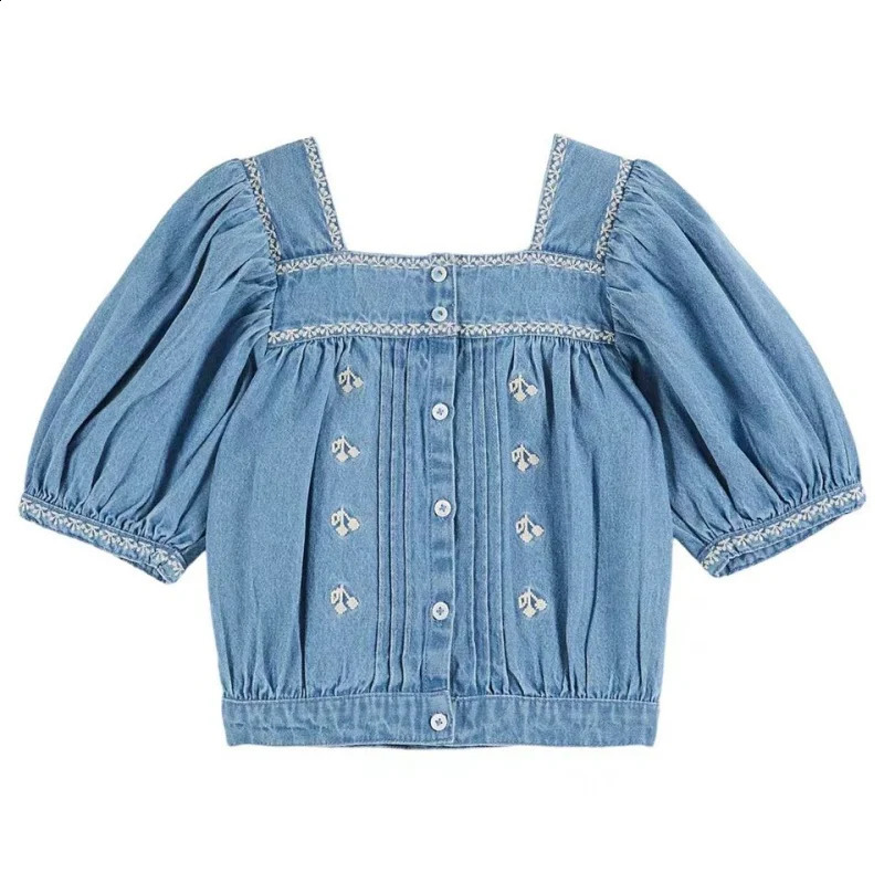 2025 Summer EM Fashion Girl Denim Dress Cute Embroidered Printed Jean Top and Shorts Pant Set Clothes Kids Princess Dresses 250218
