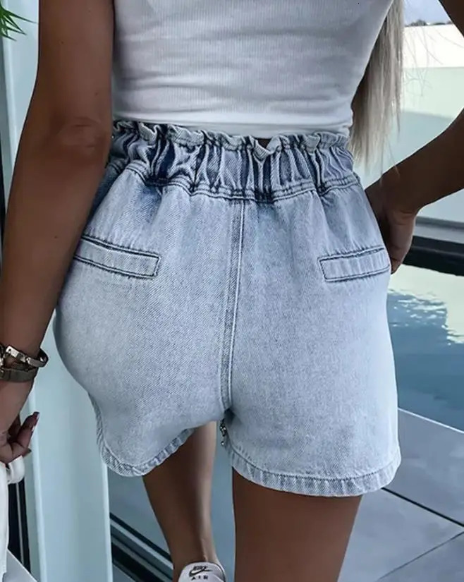 Fashion Summer Casual Bottom Rhinestone Pocket n Denim High Waist Shorts Female Clothing Outfits 250217