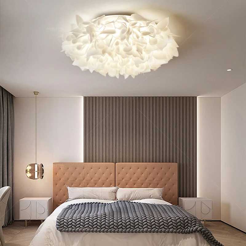 Romantic White Flower LED Ceiling Lights Bedroom Restaurant Living Room Lamp Remote Control Dimming Home Decor Hanglamp PVC Z250219