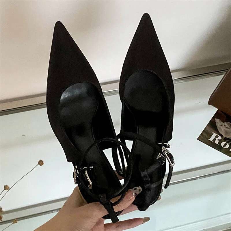 Design Style Elegant Thin High Heels Women Pumps Sexy Buckle Strap Pointed Toe Banquet Prom Sandals Shoes