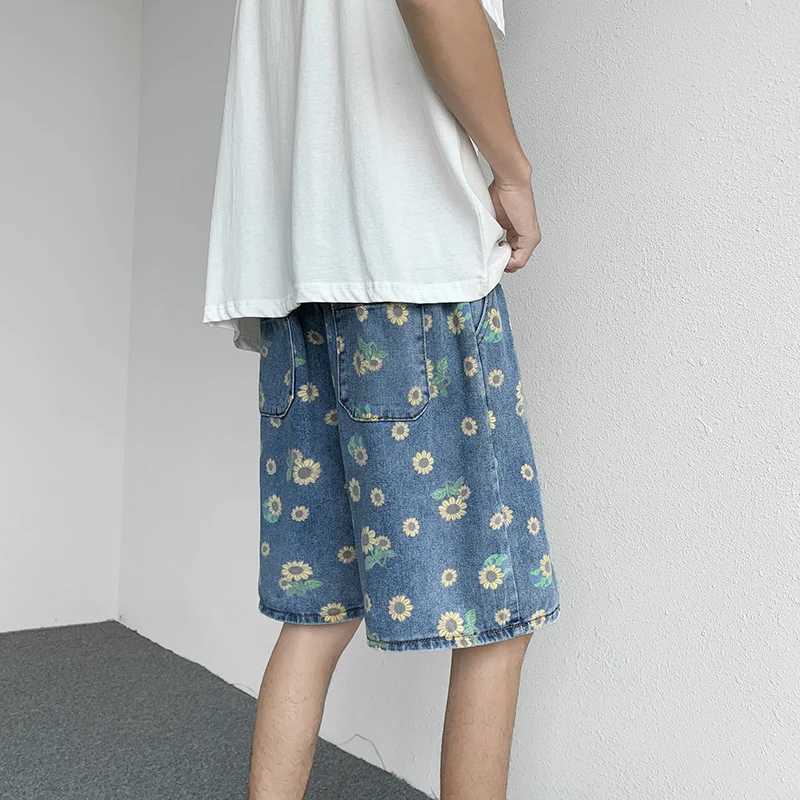 Men's Shorts Summer Denim Shorts Men Fashion Retro Flower Shorts Men Streetwear Hip-hop Loose Print Denim Shorts Mens Beach Shorts M-3XL z250219
