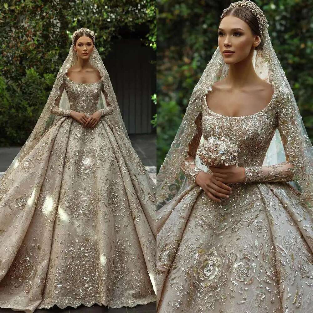 Elegant Dresses Ball Gown Appliques Sequined Lace or-Length Bride Wedding Dress Vestido de novia Custom Made
