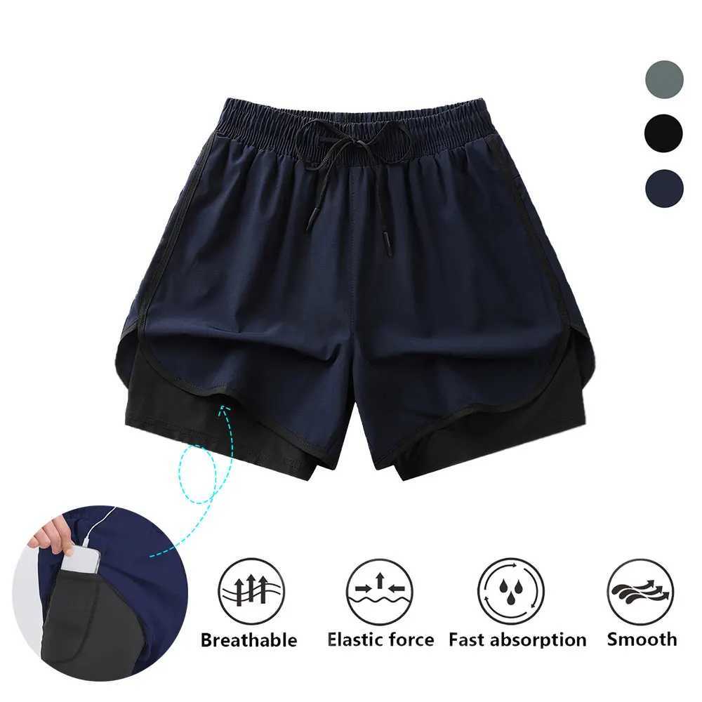 Mens Running Shorts Quick-drying Fitness Black Double Layer Shorts Men New Sport Workout Training Bodybuilding Short Pants W250219