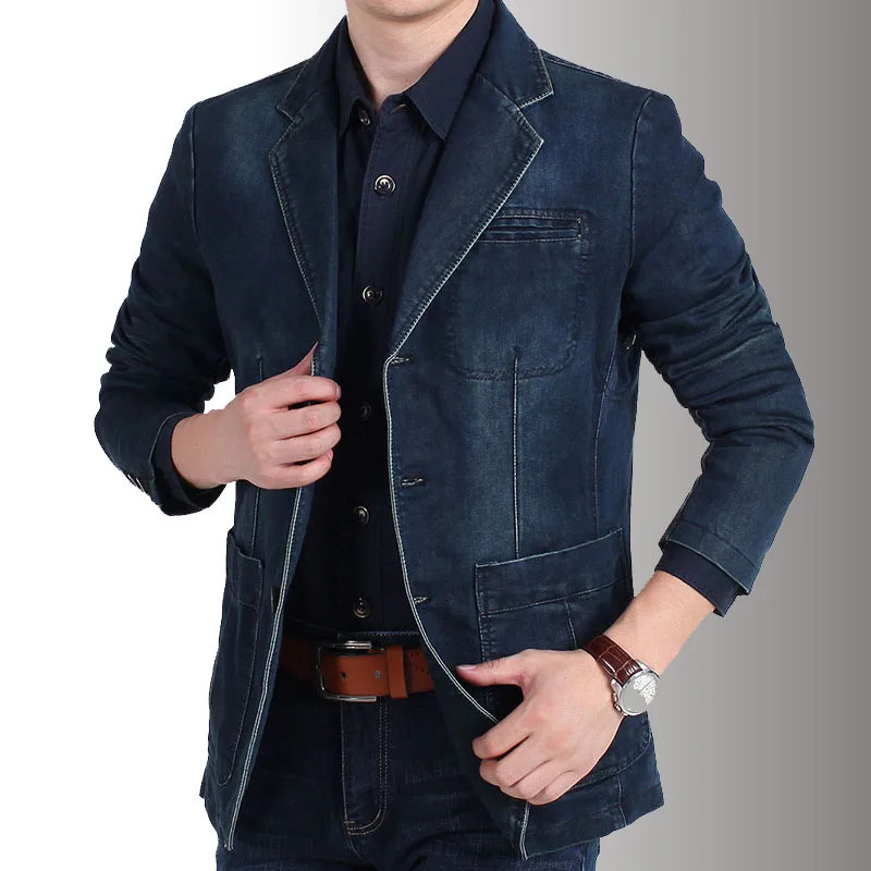 Spring Casual Cotton Denim Suit Jacket Men Winter Classic Fashion Slim Washed Retro Blue Jeans Blazer Coat Male Clothing 250214