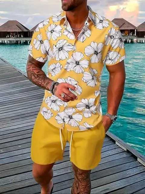 Summer Tropical Plants 3D Print Men Shirt Sets Fashion Short Sleeve Shirt Oversized Casual Beach Shorts Streetwear Suits ClothesXJ250218