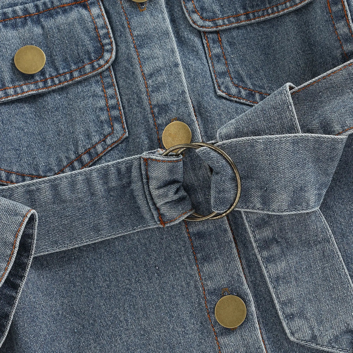 Citgeett Autumn Kids Girls Denim Dress and Waistband Blue Solid Color Long Sleeve Spring Clothes Suit 250219