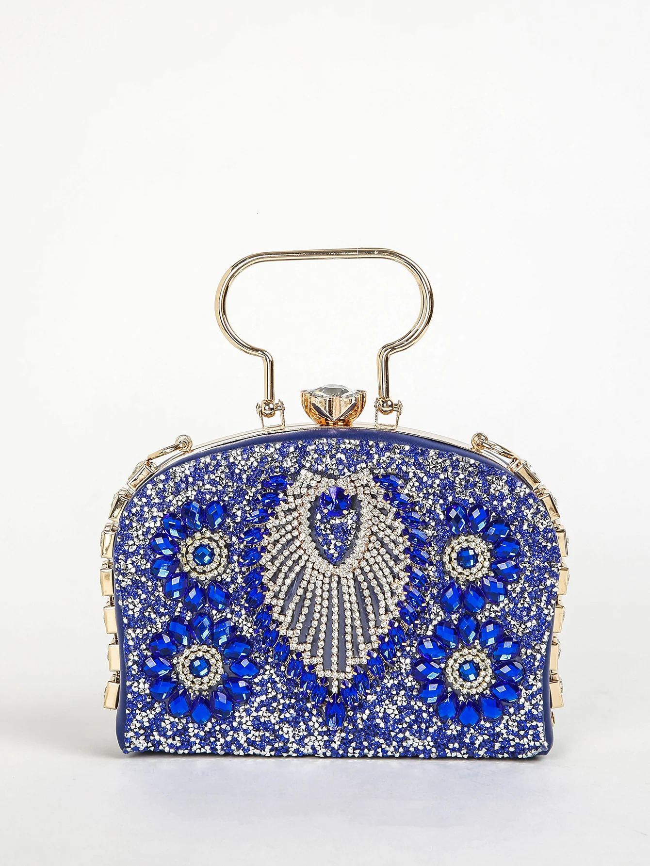 1PC Blue Glitter BlingShiny GlamorousElegantExquisite Small Rhinestone Decor Boxy Evening Bag 250218