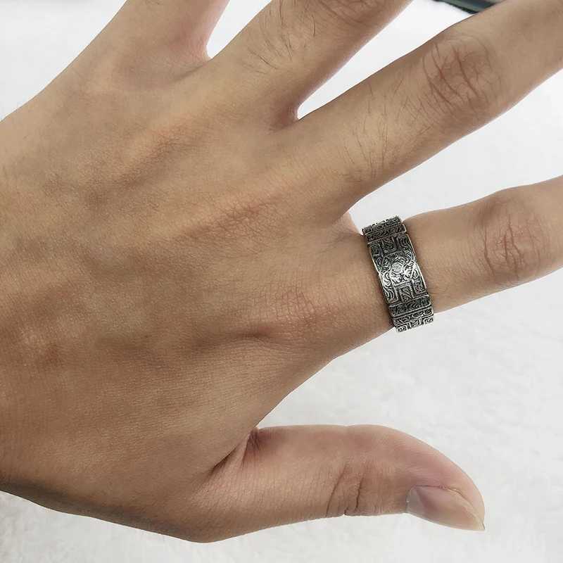 Retro Tang Grass Pattern Ring For Men Silver Color Punk Gothic Open Ring Handmade Rock Hiphop Unisex Jewelry Accessories GiftXJ250219