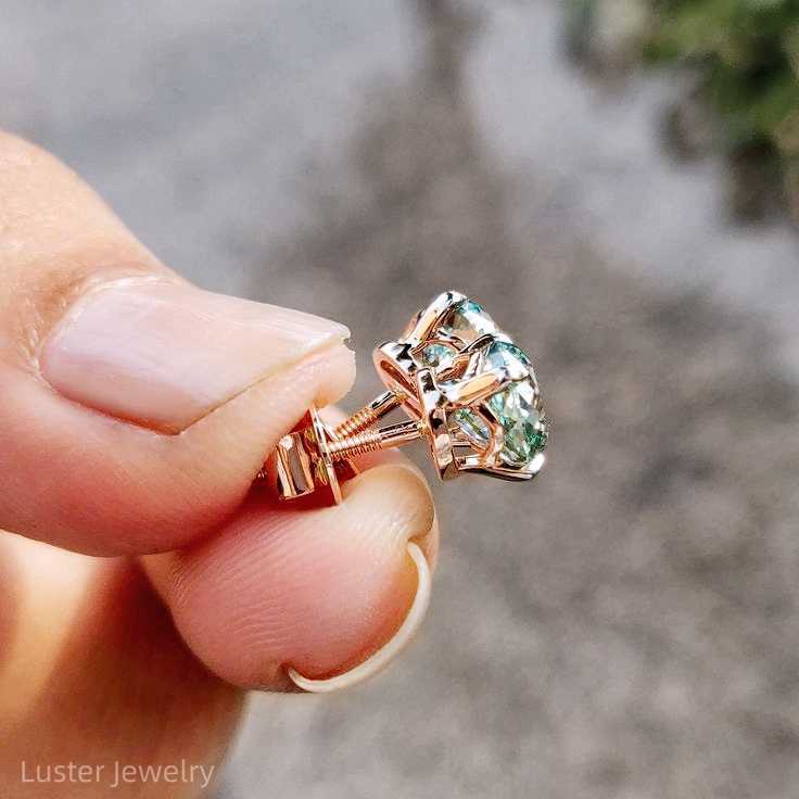 Luster Jewelry 10/14K Gold Green Diamond VVS Moissanite Stud Earrings 925 Sterling Silver for Women