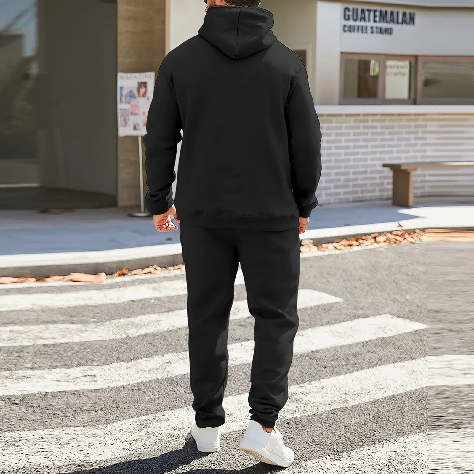 Autumn And Winter Men Tracksuit Hooded Sweatshirt Suit Solid Color Sports HoodiesSweatpants Set Running Fitness Men Clothing 250218