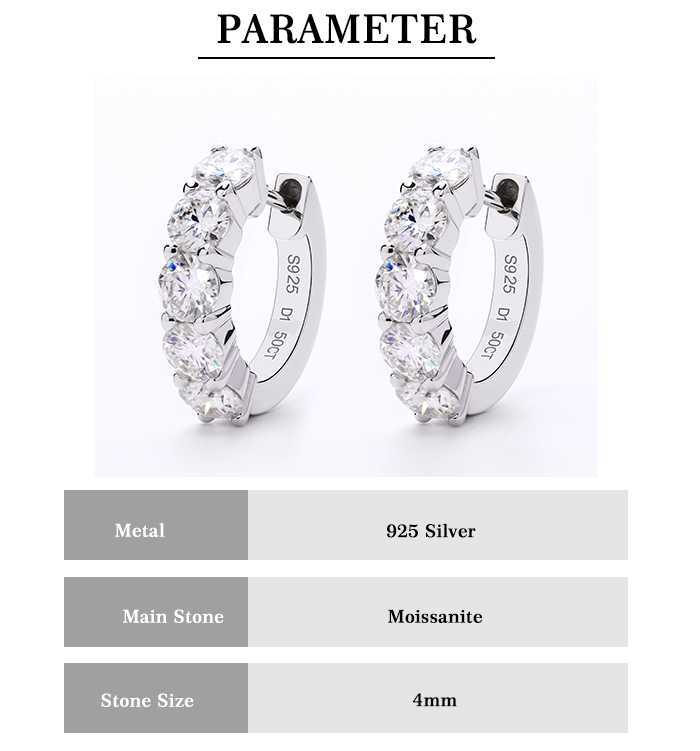 Luster Bling 0.3ct Round Moissanite Diamond Half Eternity Pave Huggie Silver 925 Moissanite Hoop Earrings for Girls