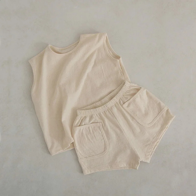 Summer Baby Boys Tank Top Tees Shorts Set 100% Cotton Solid Vest Shorts Toddler Two Pieces Sets 250218
