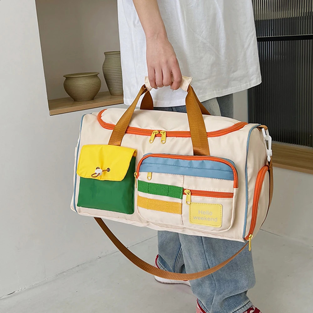 Sports Gym Bag Contrast Color Business Travel Large Capacity Overnight Luggage with Shoe Compartment for Outdoor 250118