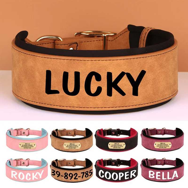 Wide Personalized Dog Collar PU Leather Customized Dogs Tag Collars Soft Pet Collar for Small Medium Large Dogs Pitbull BuldogXJ250218