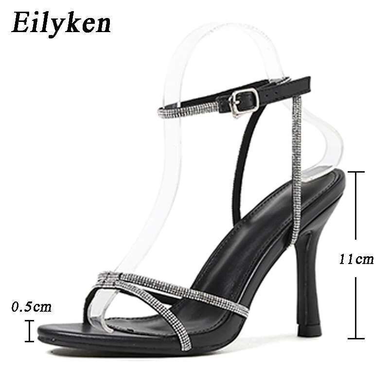 Fashion Design CRYSTAL Buckles High Heels Sandals Females Peep Toe Clip-On Strappy Ankle Strap Pole Dancing Women shoes