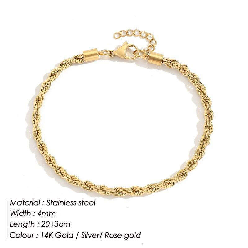 Simple stainless Fried Dough Twists anklet female 3/4MM titanium steel vacuum plated chain jewelry
