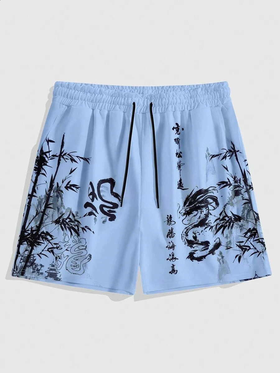mens summer shorts loose and ious 3D printed casual bamboo forest dragon print Harajuku ancient style 250217
