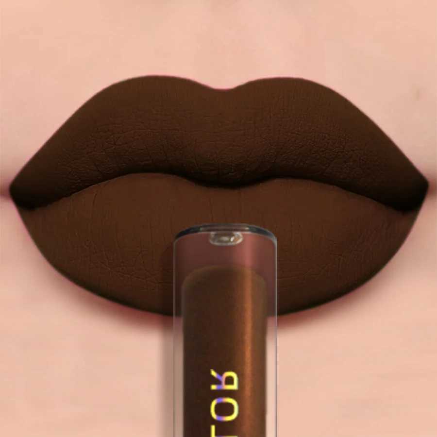 Rich pigment matte velvet brown lip color - non stick durable velvet smooth finish - moisturizing lip glue and lipstick MW250219
