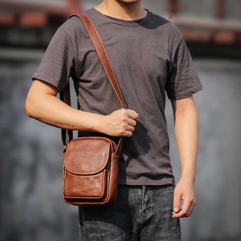LUOKIR Men's Crossbody Real Leather Shoulder Bag Retro Cowhide Small Sg Bags Casual Personality Satchel For 7.9 Inch Ipad