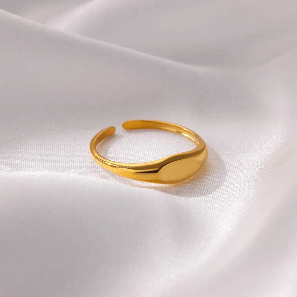 Stainless Steel Oval Rings For Women Men Open Adjustable Gold Color Finger Rings Wedding Fashion Jewelry Gift anillos mujerXJ250219