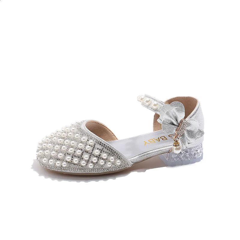 Gorgeous Rhinestone Horseshoe Heel Girls Sandals Wedding Party Beading High Heels Shoes for Kids Girls Princess Shoes H05195 250219