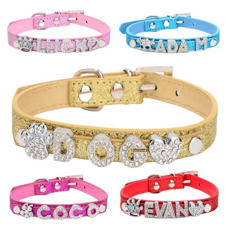 Personalized Id Dog Collars Rhinestone Dog Pendant Adjustable Puppy Kitten Neck Strap Anti-Lost Pet Cat Collars Dog AccessoriesXJ250218